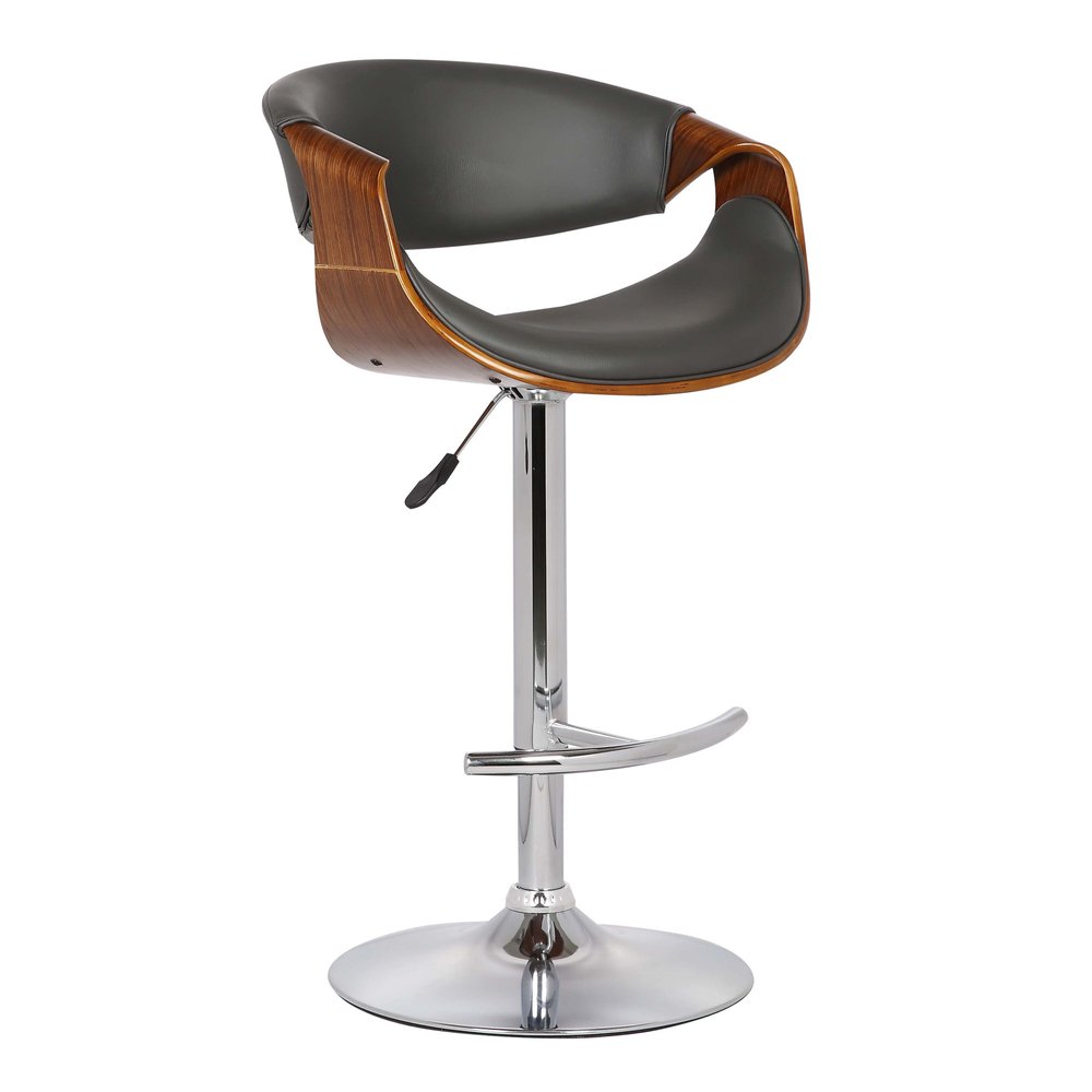 Gray And Silver Fabric And Solid Wood Low Back Adjustable Height Swivel Bar Chair HomeRoots