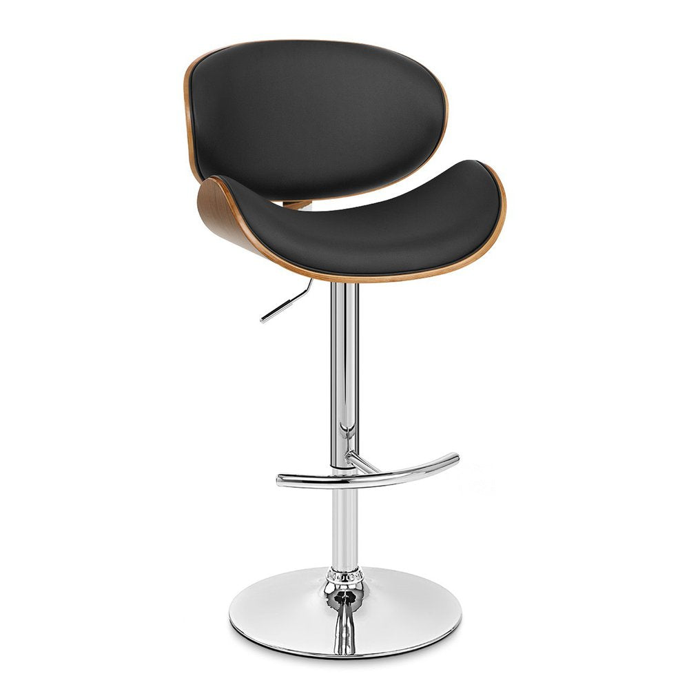 Black And Silver Faux Leather And Fabric And Solid Wood Low Back Adjustable Height Swivel Bar Chair HomeRoots