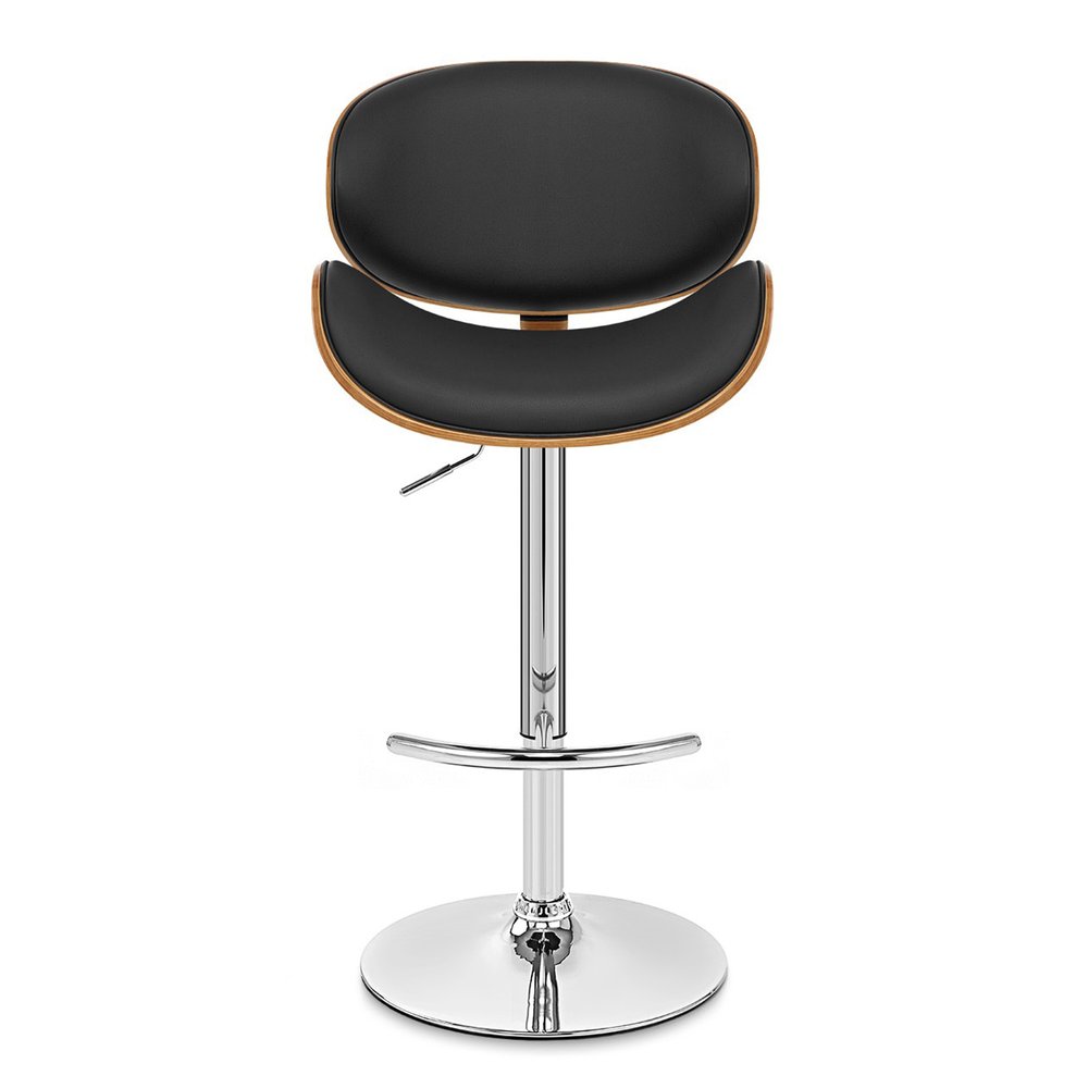 Black And Silver Faux Leather And Fabric And Solid Wood Low Back Adjustable Height Swivel Bar Chair HomeRoots