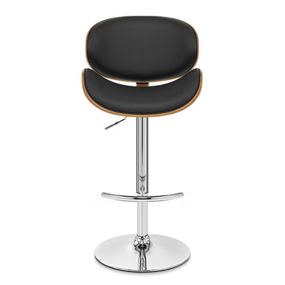 Black And Silver Faux Leather And Fabric And Solid Wood Low Back Adjustable Height Swivel Bar Chair HomeRoots