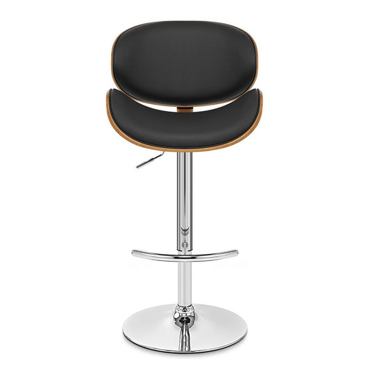 Black And Silver Faux Leather And Fabric And Solid Wood Low Back Adjustable Height Swivel Bar Chair HomeRoots