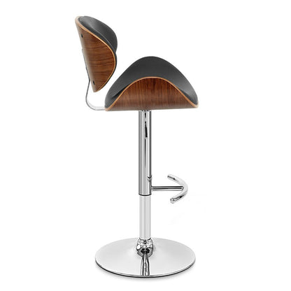 Black And Silver Faux Leather And Fabric And Solid Wood Low Back Adjustable Height Swivel Bar Chair HomeRoots