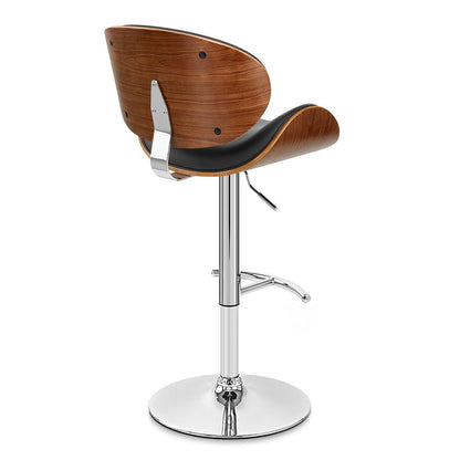 Black And Silver Faux Leather And Fabric And Solid Wood Low Back Adjustable Height Swivel Bar Chair HomeRoots