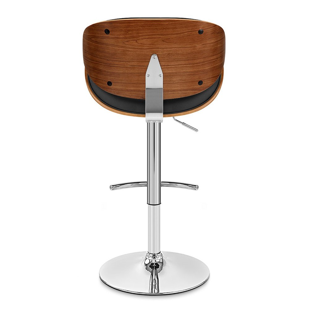 Black And Silver Faux Leather And Fabric And Solid Wood Low Back Adjustable Height Swivel Bar Chair HomeRoots