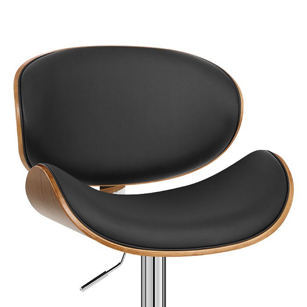 Black And Silver Faux Leather And Fabric And Solid Wood Low Back Adjustable Height Swivel Bar Chair HomeRoots