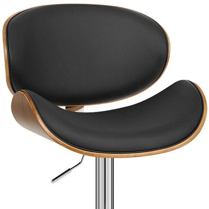 Black And Silver Faux Leather And Fabric And Solid Wood Low Back Adjustable Height Swivel Bar Chair HomeRoots