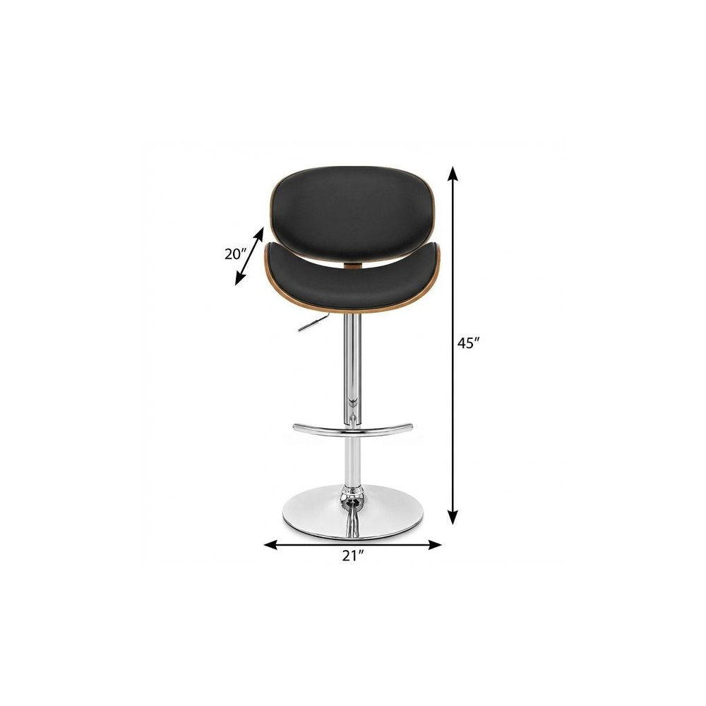 Black And Silver Faux Leather And Fabric And Solid Wood Low Back Adjustable Height Swivel Bar Chair HomeRoots