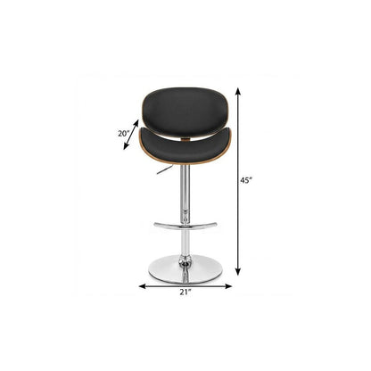 Black And Silver Faux Leather And Fabric And Solid Wood Low Back Adjustable Height Swivel Bar Chair HomeRoots