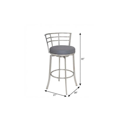 26" Gray And Silver Faux Leather And Fabric And Iron Low Back Counter Height Swivel Bar Chair HomeRoots