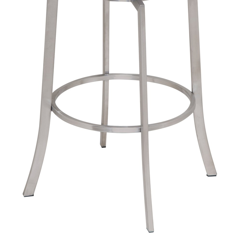 26" Gray And Silver Faux Leather And Fabric And Iron Low Back Counter Height Swivel Bar Chair HomeRoots