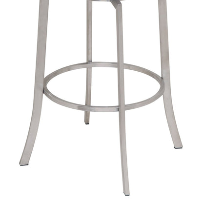 26" Gray And Silver Faux Leather And Fabric And Iron Low Back Counter Height Swivel Bar Chair HomeRoots