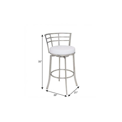 26" White And Silver Faux Leather And Fabric And Iron Low Back Counter Height Swivel Bar Chair HomeRoots