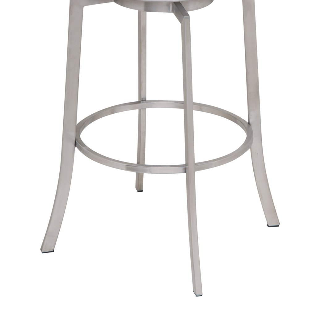 26" White And Silver Faux Leather And Fabric And Iron Low Back Counter Height Swivel Bar Chair HomeRoots