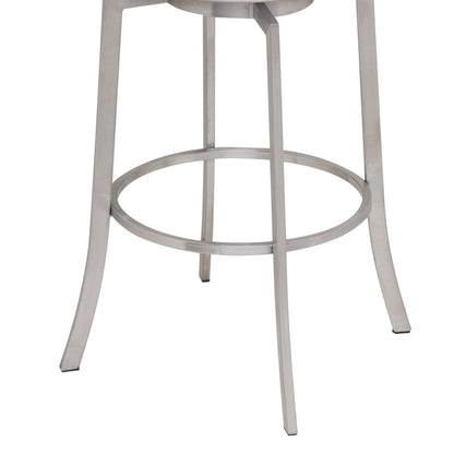 26" White And Silver Faux Leather And Fabric And Iron Low Back Counter Height Swivel Bar Chair HomeRoots