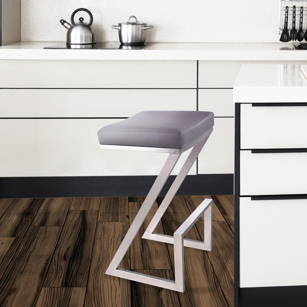 26" Gray And Silver Fabric And Iron Backless Counter Height Bar Chair HomeRoots