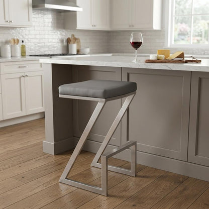 26" Gray And Silver Fabric And Iron Backless Counter Height Bar Chair HomeRoots