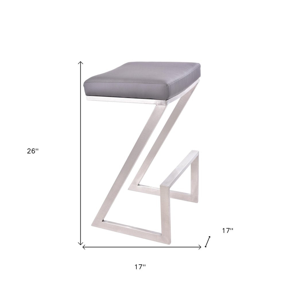 26" Gray And Silver Fabric And Iron Backless Counter Height Bar Chair HomeRoots