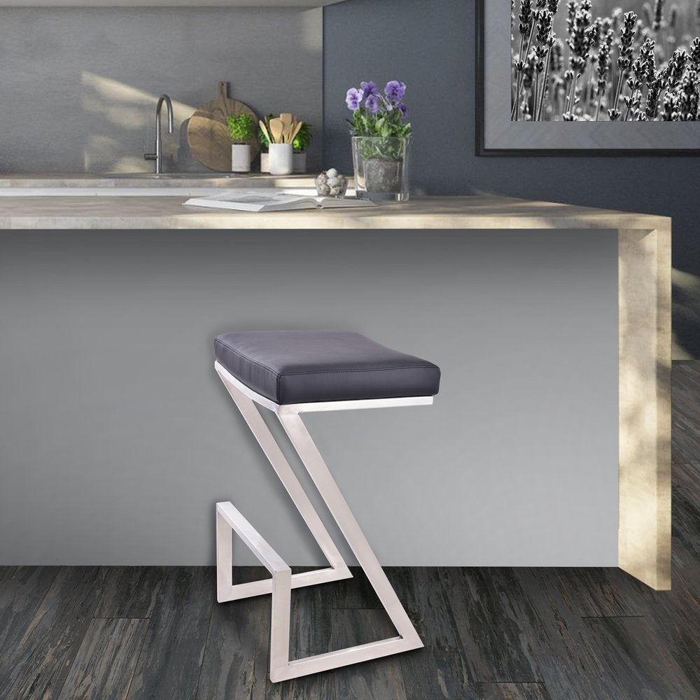 26" Gray And Silver Fabric And Iron Backless Counter Height Bar Chair HomeRoots