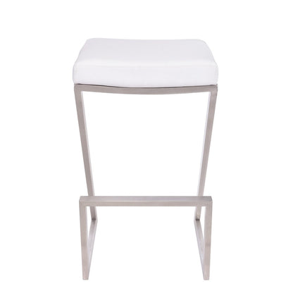 26" White And Silver Fabric And Iron Backless Counter Height Bar Chair HomeRoots