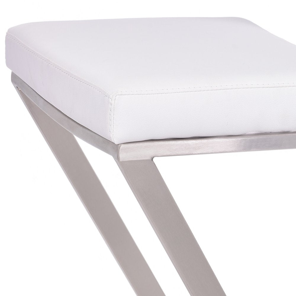 26" White And Silver Fabric And Iron Backless Counter Height Bar Chair HomeRoots