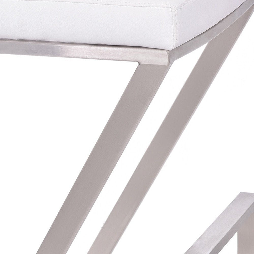26" White And Silver Fabric And Iron Backless Counter Height Bar Chair HomeRoots