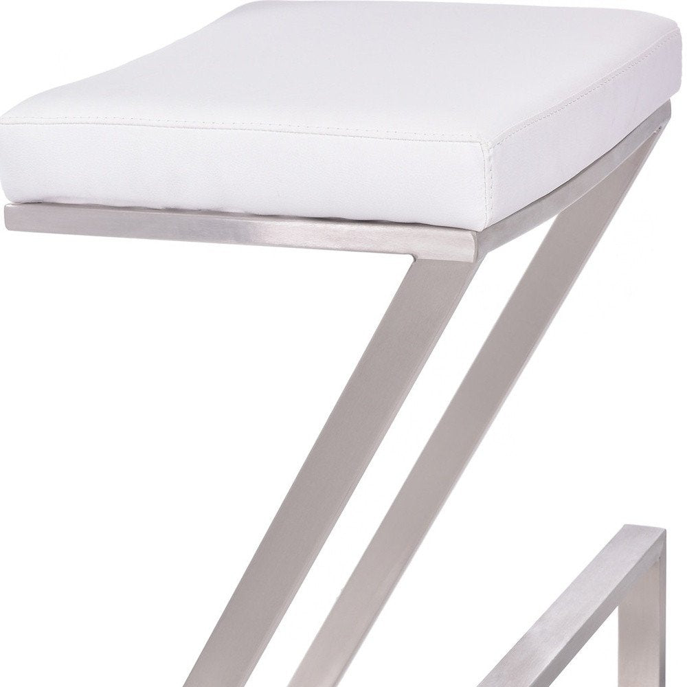 26" White And Silver Fabric And Iron Backless Counter Height Bar Chair HomeRoots