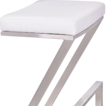 26" White And Silver Fabric And Iron Backless Counter Height Bar Chair HomeRoots