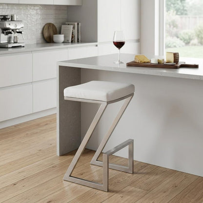26" White And Silver Fabric And Iron Backless Counter Height Bar Chair HomeRoots