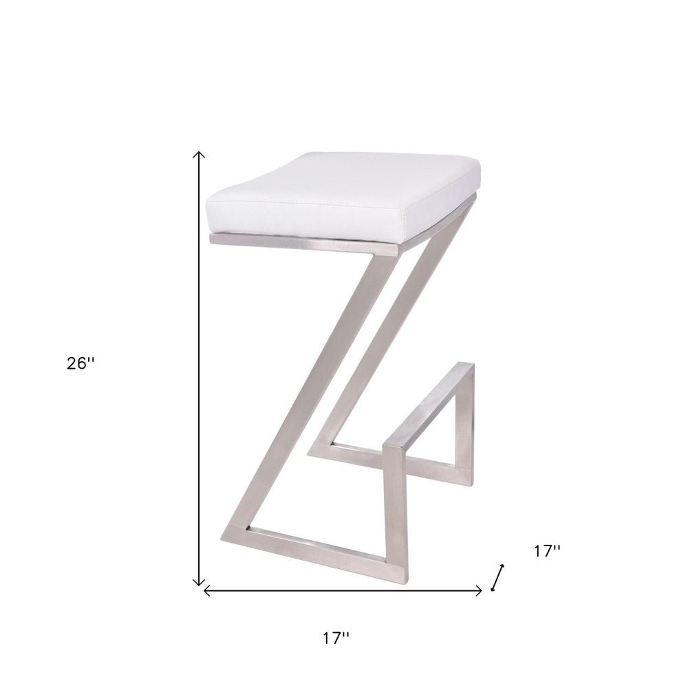 26" White And Silver Fabric And Iron Backless Counter Height Bar Chair HomeRoots