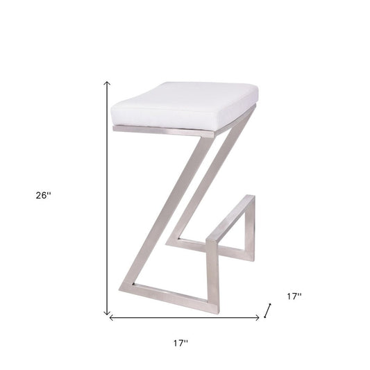 26" White And Silver Fabric And Iron Backless Counter Height Bar Chair HomeRoots