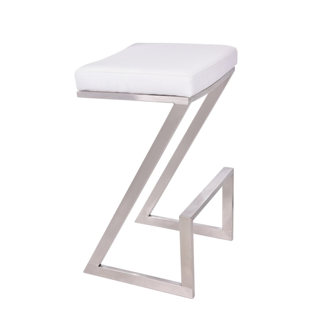 26" White And Silver Fabric And Iron Backless Counter Height Bar Chair HomeRoots