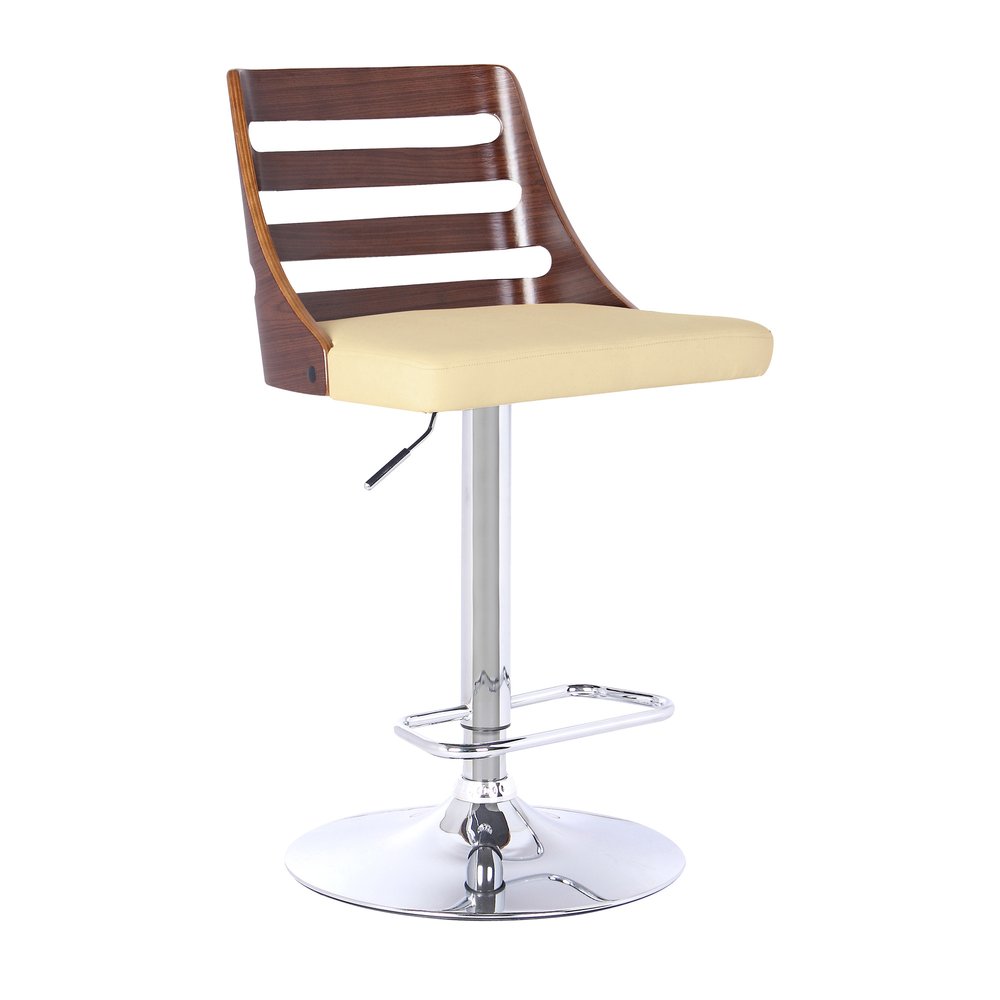 Cream And Silver Fabric And Iron Low Back Adjustable Height Bar Chair HomeRoots