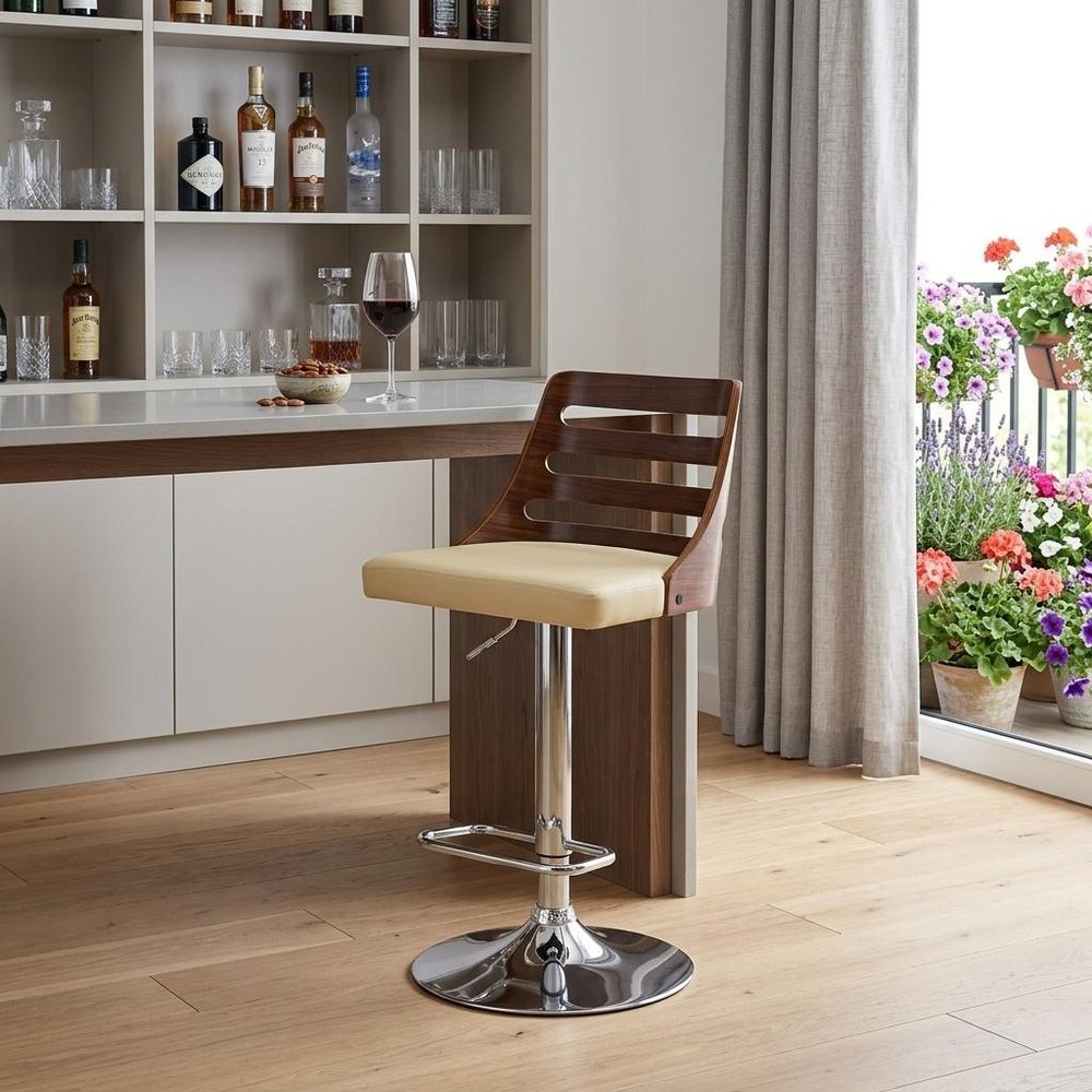 Cream And Silver Fabric And Iron Low Back Adjustable Height Bar Chair HomeRoots