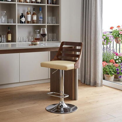Cream And Silver Fabric And Iron Low Back Adjustable Height Bar Chair HomeRoots
