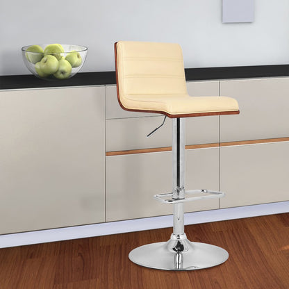 Cream And Silver Fabric And Iron Low Back Adjustable Height Swivel Bar Chair HomeRoots