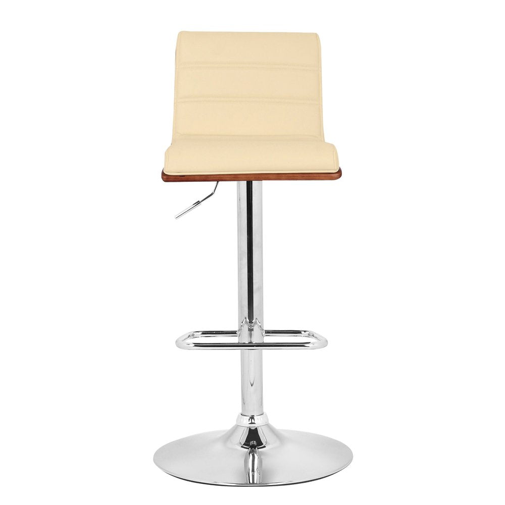 Cream And Silver Fabric And Iron Low Back Adjustable Height Swivel Bar Chair HomeRoots