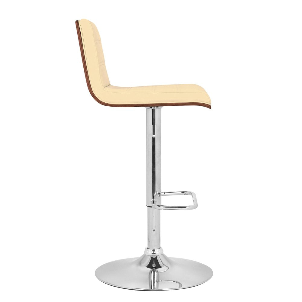 Cream And Silver Fabric And Iron Low Back Adjustable Height Swivel Bar Chair HomeRoots