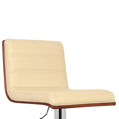 Cream And Silver Fabric And Iron Low Back Adjustable Height Swivel Bar Chair HomeRoots