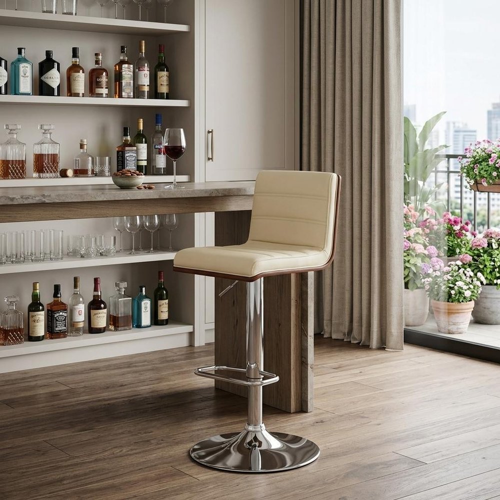 Cream And Silver Fabric And Iron Low Back Adjustable Height Swivel Bar Chair HomeRoots