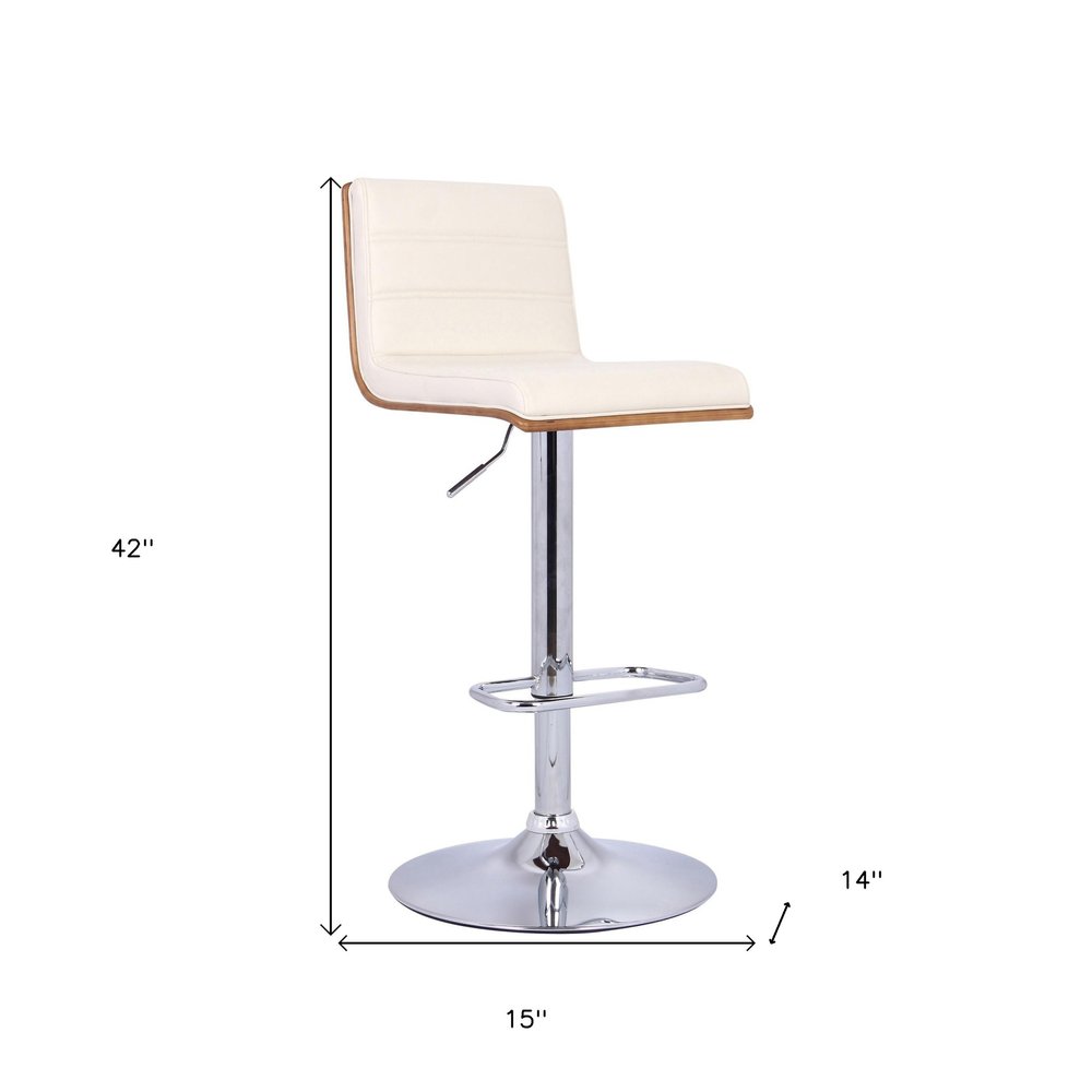 Cream And Silver Fabric And Iron Low Back Adjustable Height Swivel Bar Chair HomeRoots