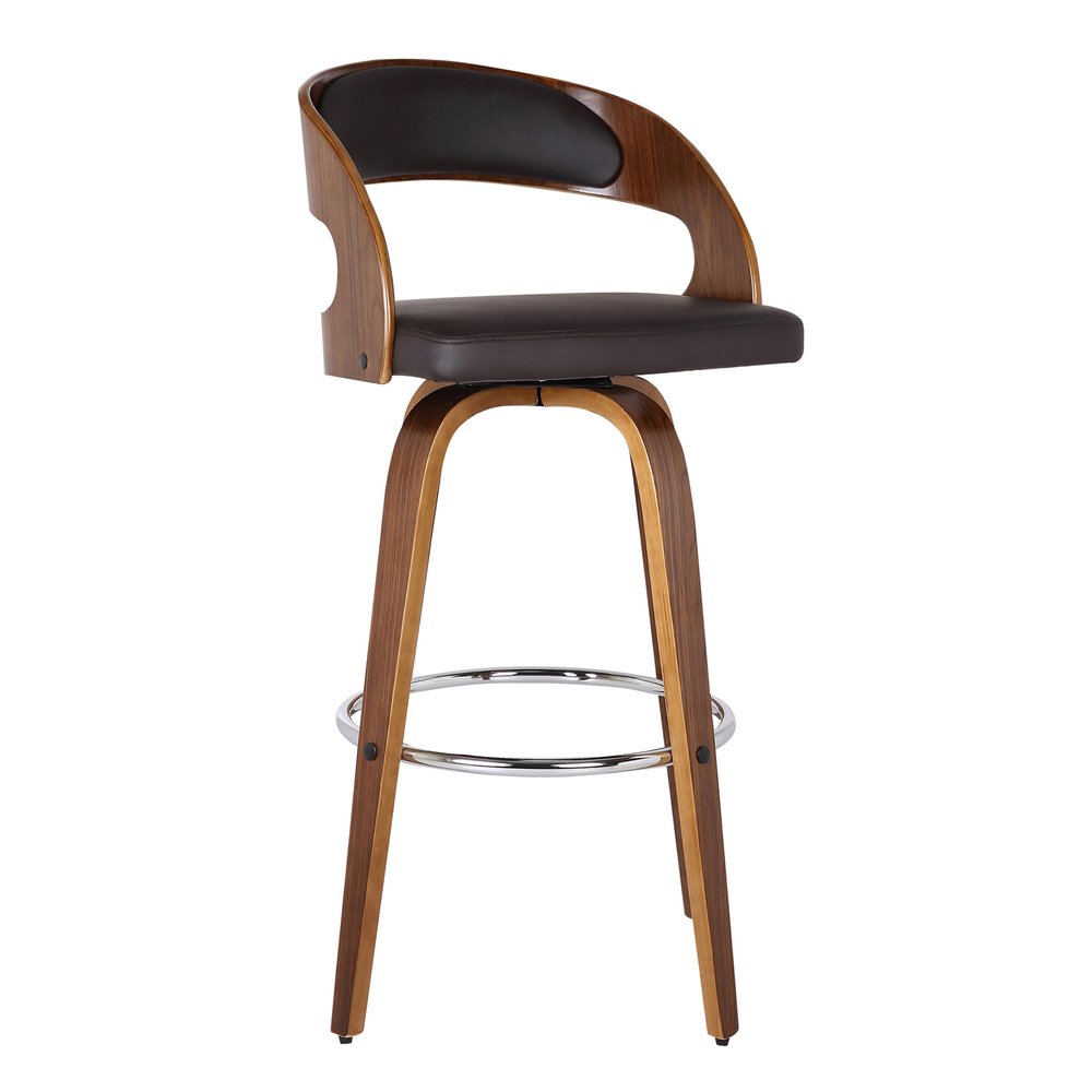 26" Brown Fabric And Solid Wood Low Back Counter Height Swivel Bar Chair HomeRoots