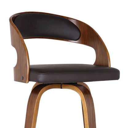 26" Brown Fabric And Solid Wood Low Back Counter Height Swivel Bar Chair HomeRoots