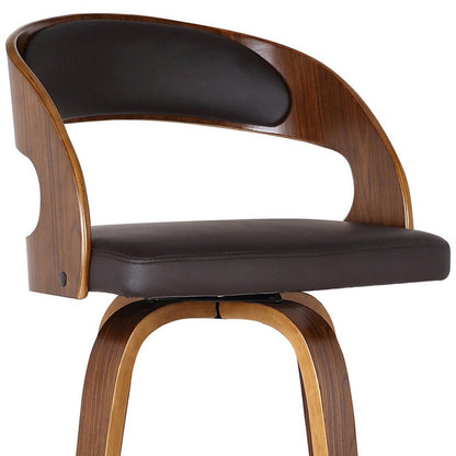 26" Brown Fabric And Solid Wood Low Back Counter Height Swivel Bar Chair HomeRoots