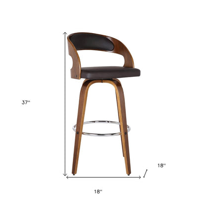 26" Brown Fabric And Solid Wood Low Back Counter Height Swivel Bar Chair HomeRoots