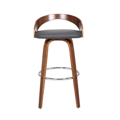 30" Gray And Brown Faux Leather And Fabric And Iron Low Back Bar Height Swivel Bar Chair HomeRoots