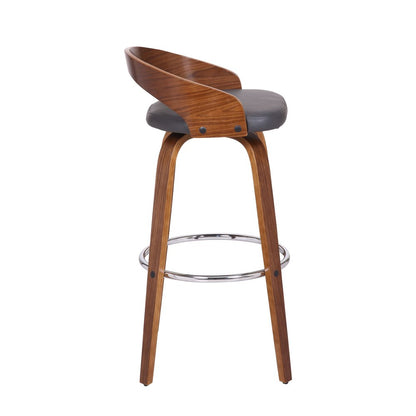 30" Gray And Brown Faux Leather And Fabric And Iron Low Back Bar Height Swivel Bar Chair HomeRoots