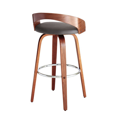 30" Gray And Brown Faux Leather And Fabric And Iron Low Back Bar Height Swivel Bar Chair HomeRoots