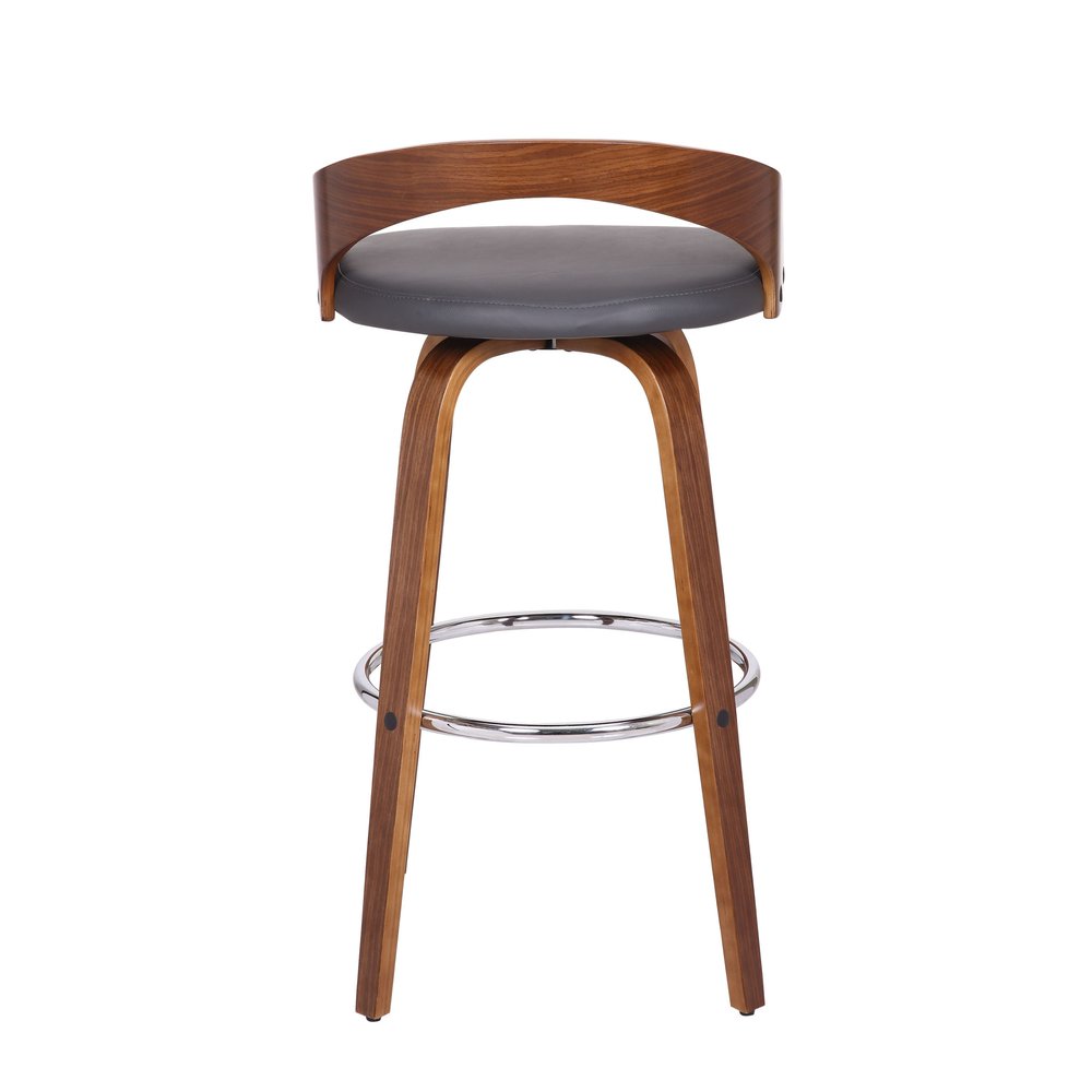 30" Gray And Brown Faux Leather And Fabric And Iron Low Back Bar Height Swivel Bar Chair HomeRoots