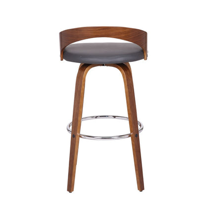 30" Gray And Brown Faux Leather And Fabric And Iron Low Back Bar Height Swivel Bar Chair HomeRoots