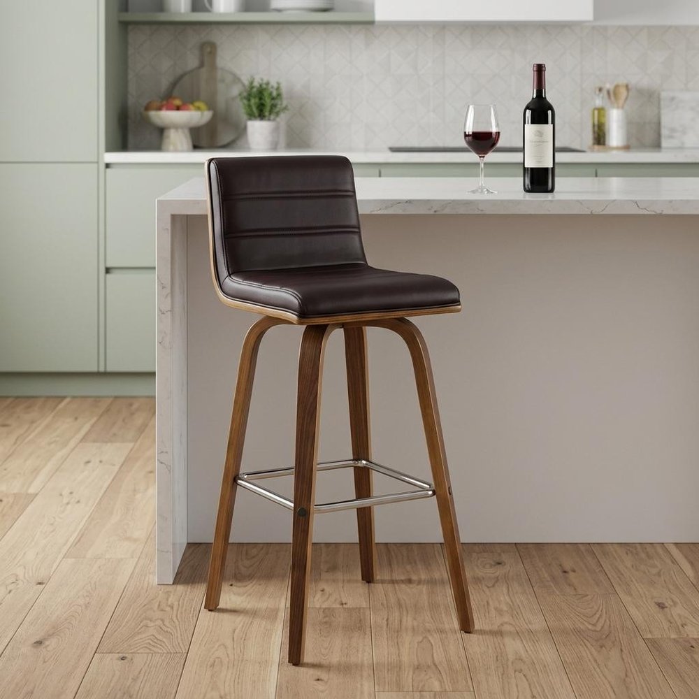 26" Brown Fabric And Solid Wood Low Back Counter Height Swivel Bar Chair HomeRoots